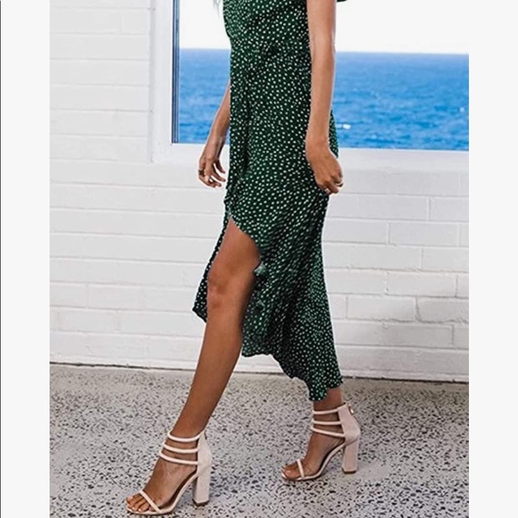 Zesica | Dresses | Zesica Womens Bohemiandark Green And White Wrap V ...